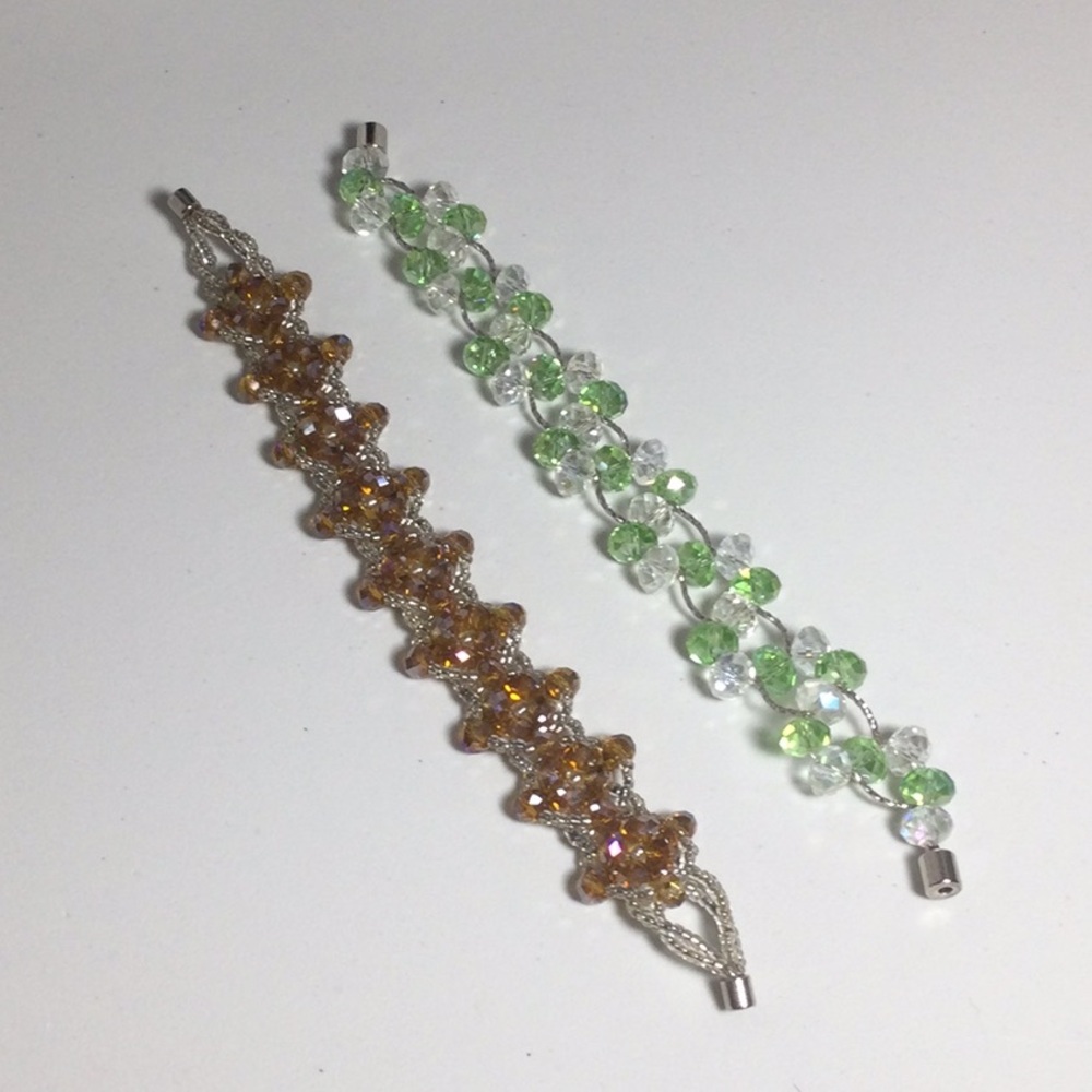 Green and Amber Crystal Beaded Bracelet Set - Women Jewelry